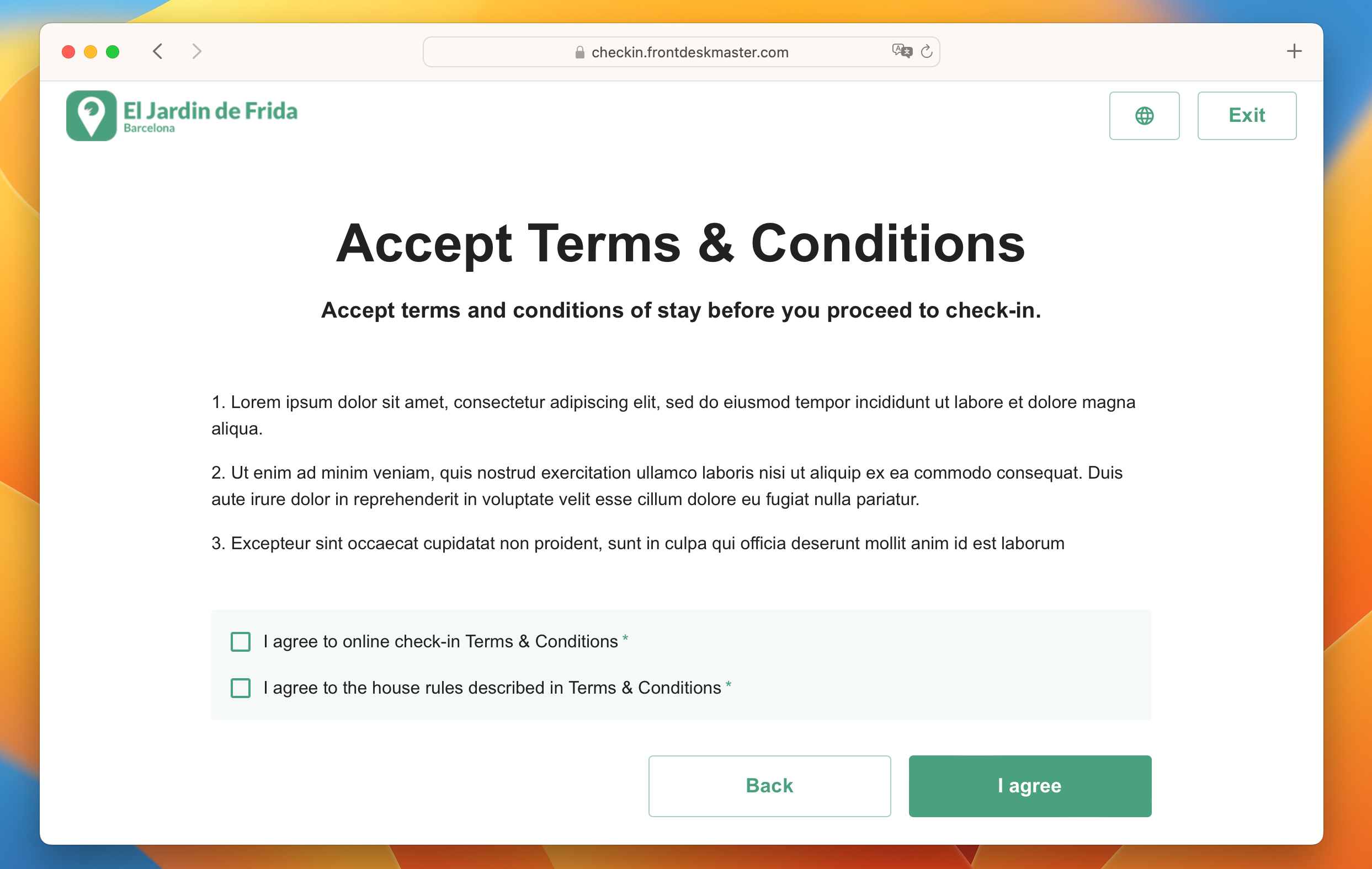 Accept Terms & Conditions view in Online Check-in