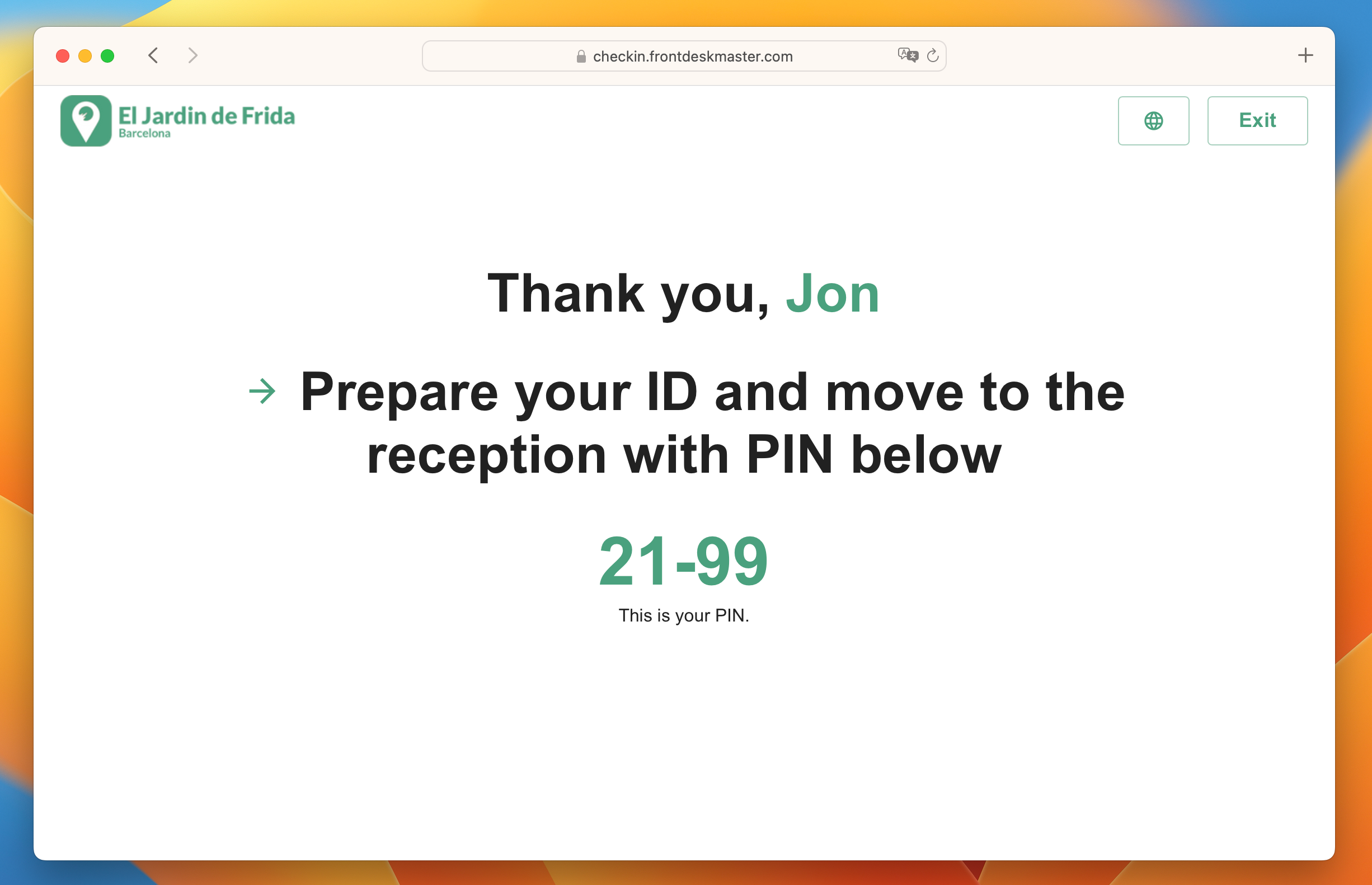 Online check-in success precheck-in code