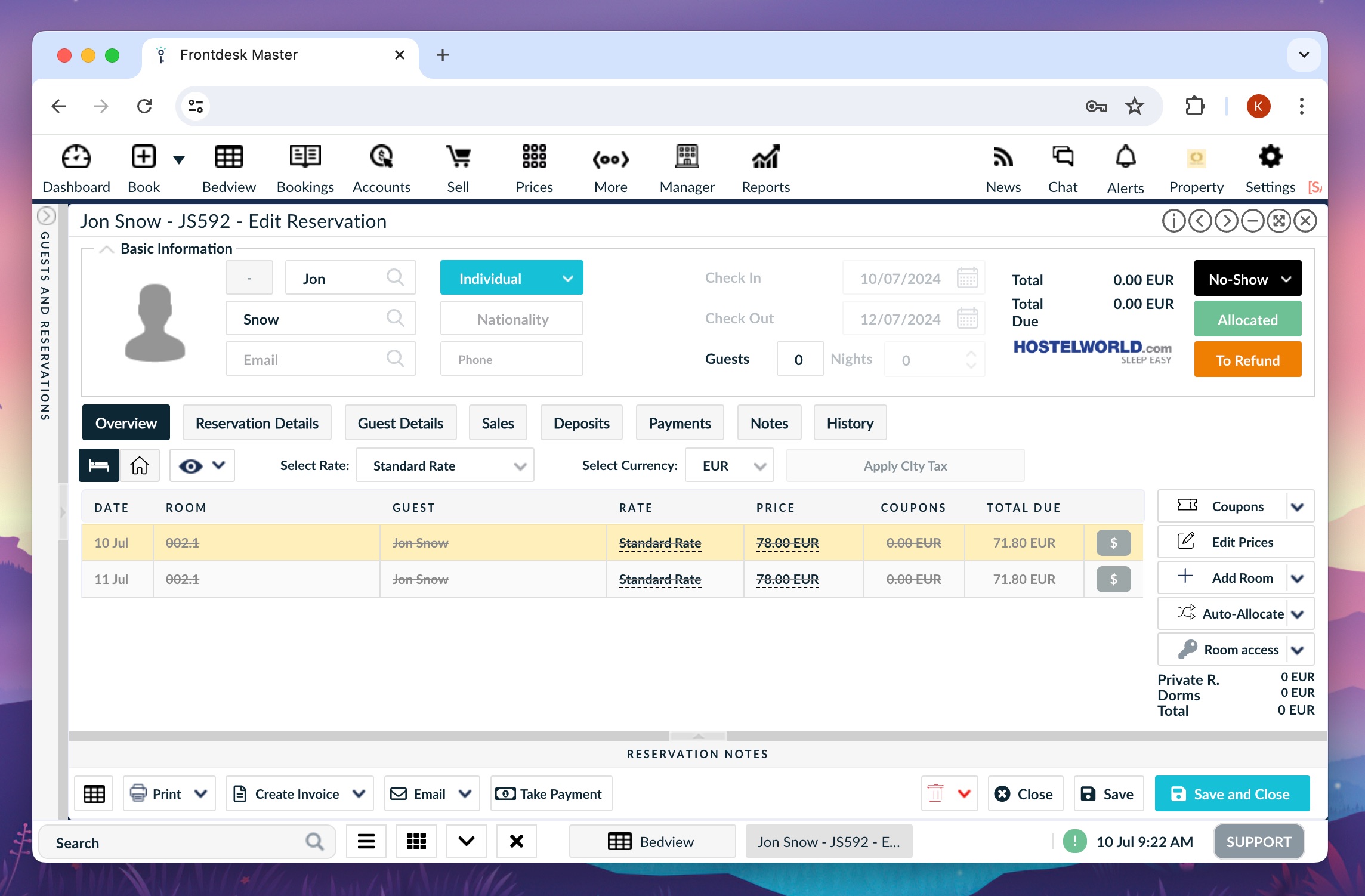 No show status in Hostelworld booking